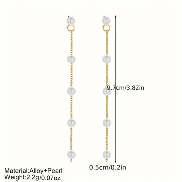 Pearl Earrings Drop Dangle Minimalist Simple Classy Glam Dainty Tassel Stylish - Picture 5 of 5